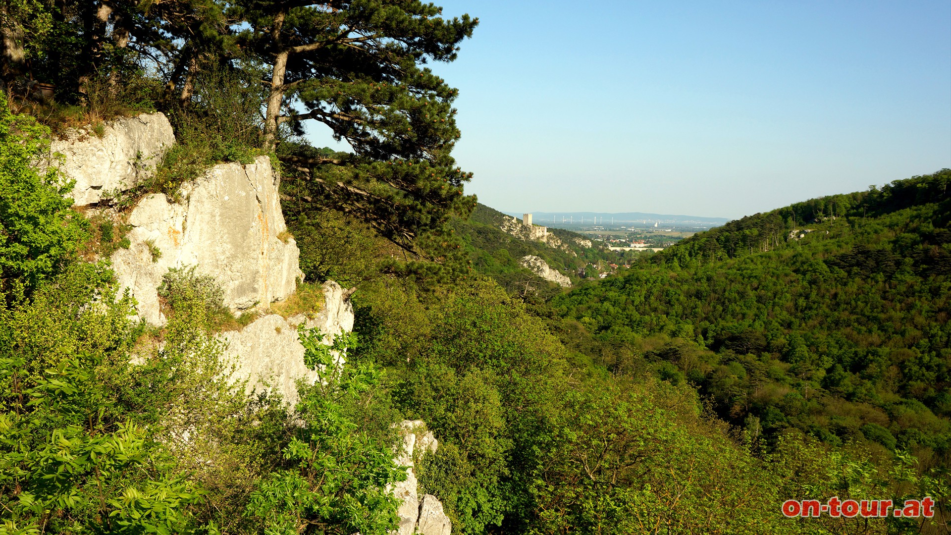 Am Schwarzberg im Helenental. Herrlicher Blick nach Baden und zur Ruine Rauhenstein.