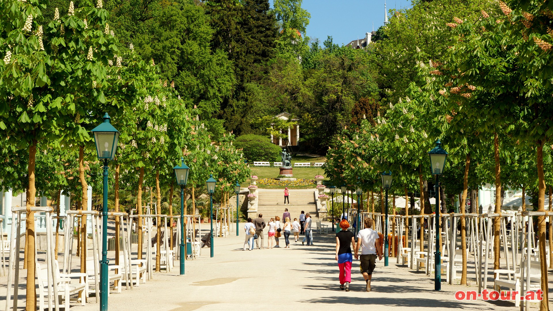 Vom Haupteingang im Kurpark Baden geht es durch die Kastanienallee .......