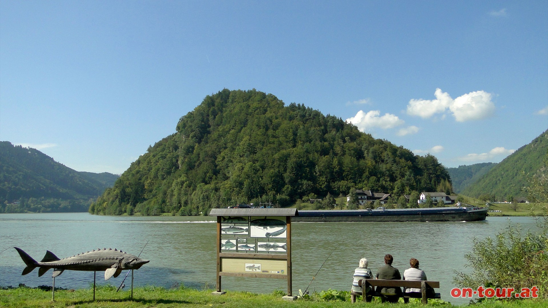 Am Donau-Sdostufer spaziert man nun Richtung Schlgen. Die Schlingen-Halbinsel gegenber.