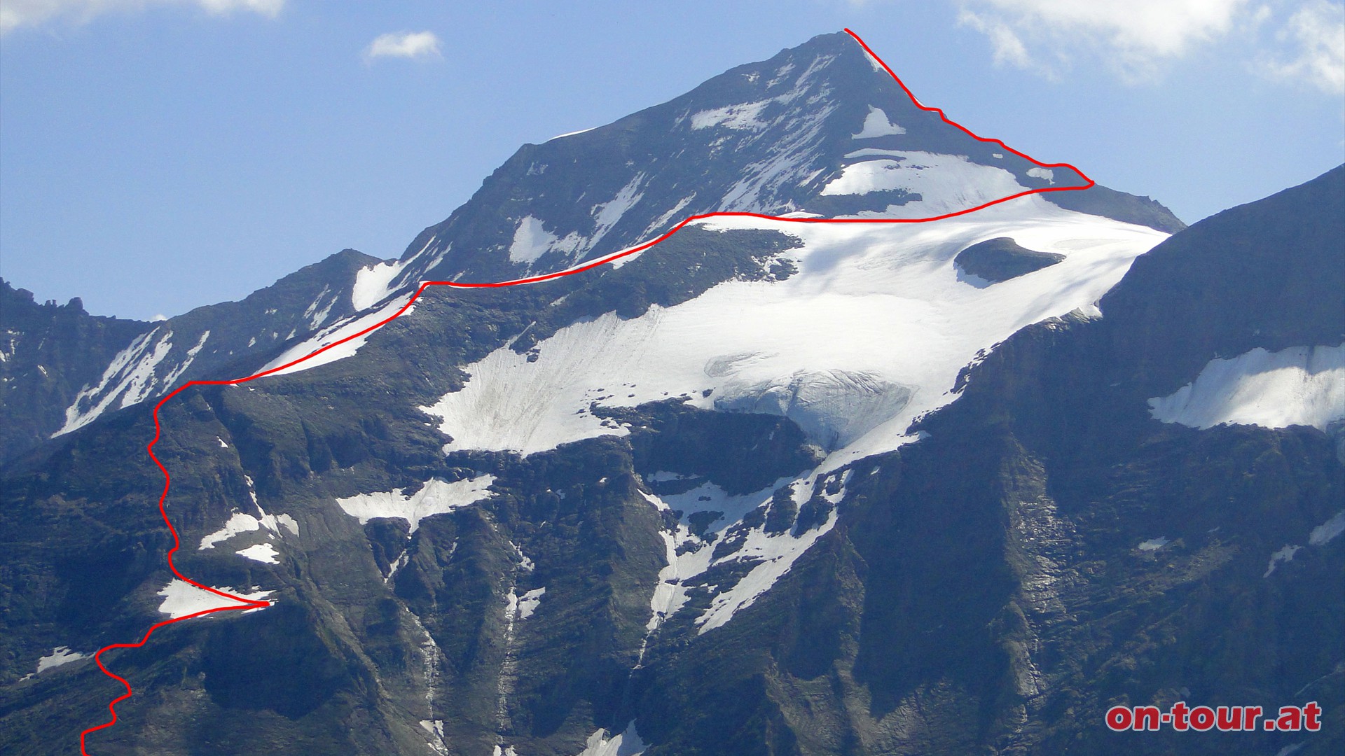 Vom gegenberliegenden Griekogel ist der gesamte Wegverlauf gut zu erkennen.