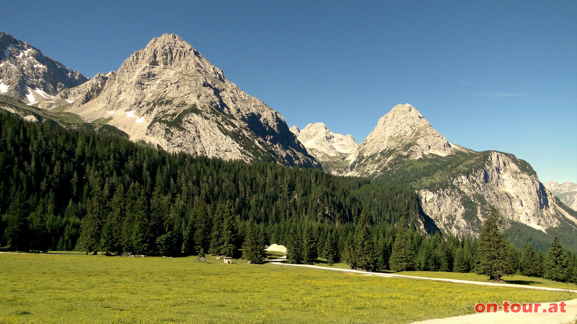 Ehrwalder Alm; Vord. Tajakopf (li.) und Sonnspitze (re.).