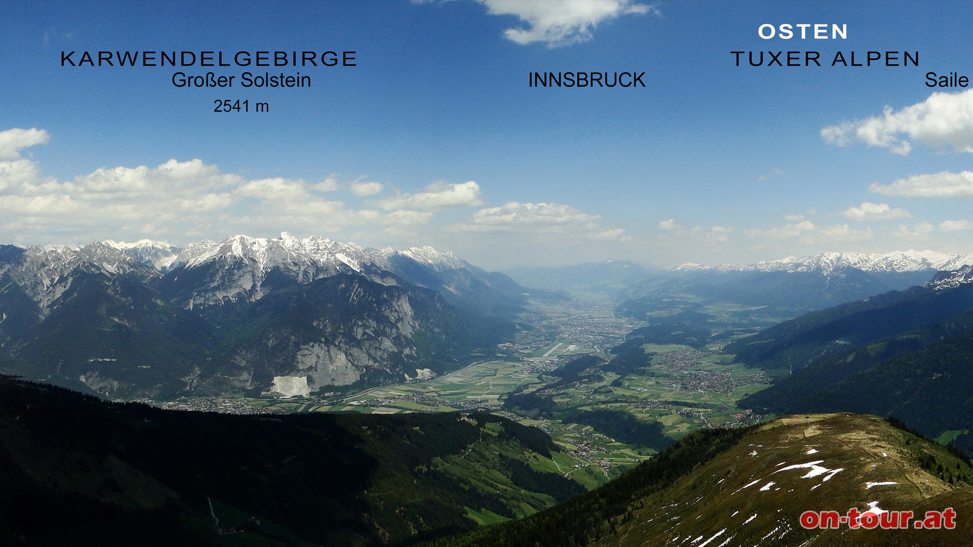 Tiefblick nach Innsbruck und Umgebung.