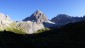 Httenpanorama Richtung Sden (von links nach rechts): Kleiner Schlenker, Dremelspitze, Schneekarlespitze und Parzinnspitze.