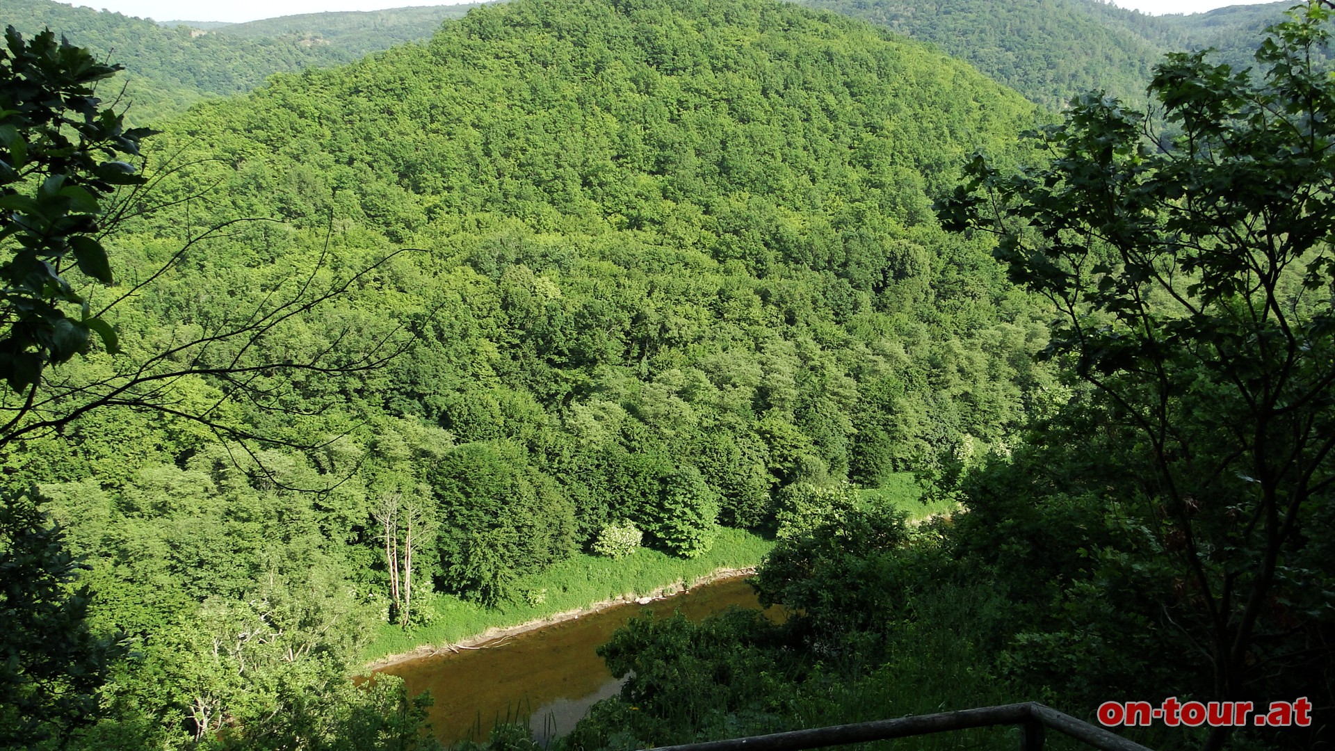 Im Schwarzwald offeriert ein Aussichtspunkt noch einen Tiefblick zur Thaya.