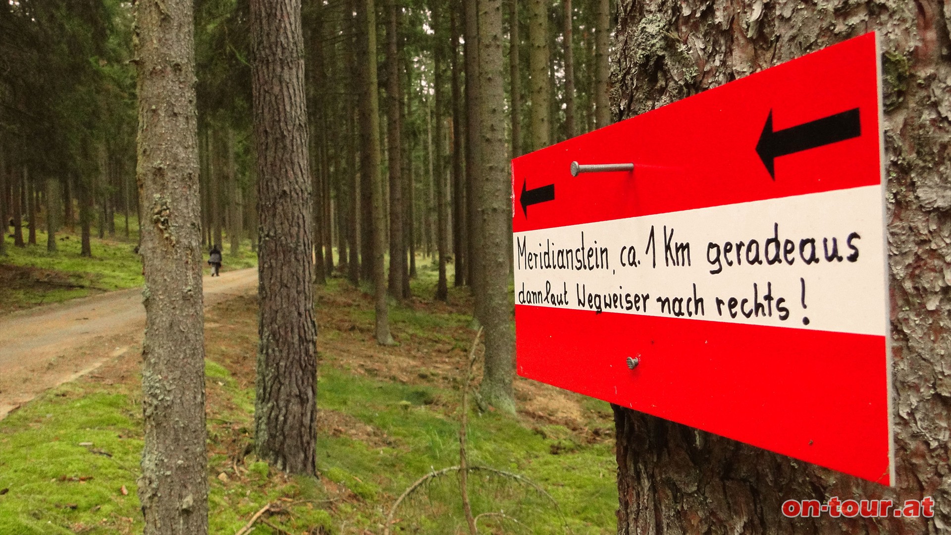 Nach dem Gasthaus rechts weiter - Wanderweg zum Meridianstein.