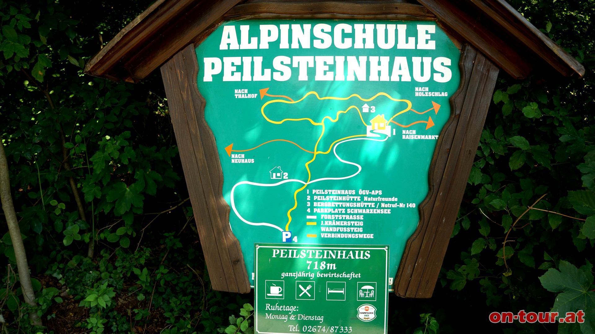 Beim Abzweig geradeaus weiter zum Peilsteinhaus. Alternativ geht man links die Forststraße bequem weiter, vorbei an der Peilsteinhütte und weiter zum Peilsteinhaus.
