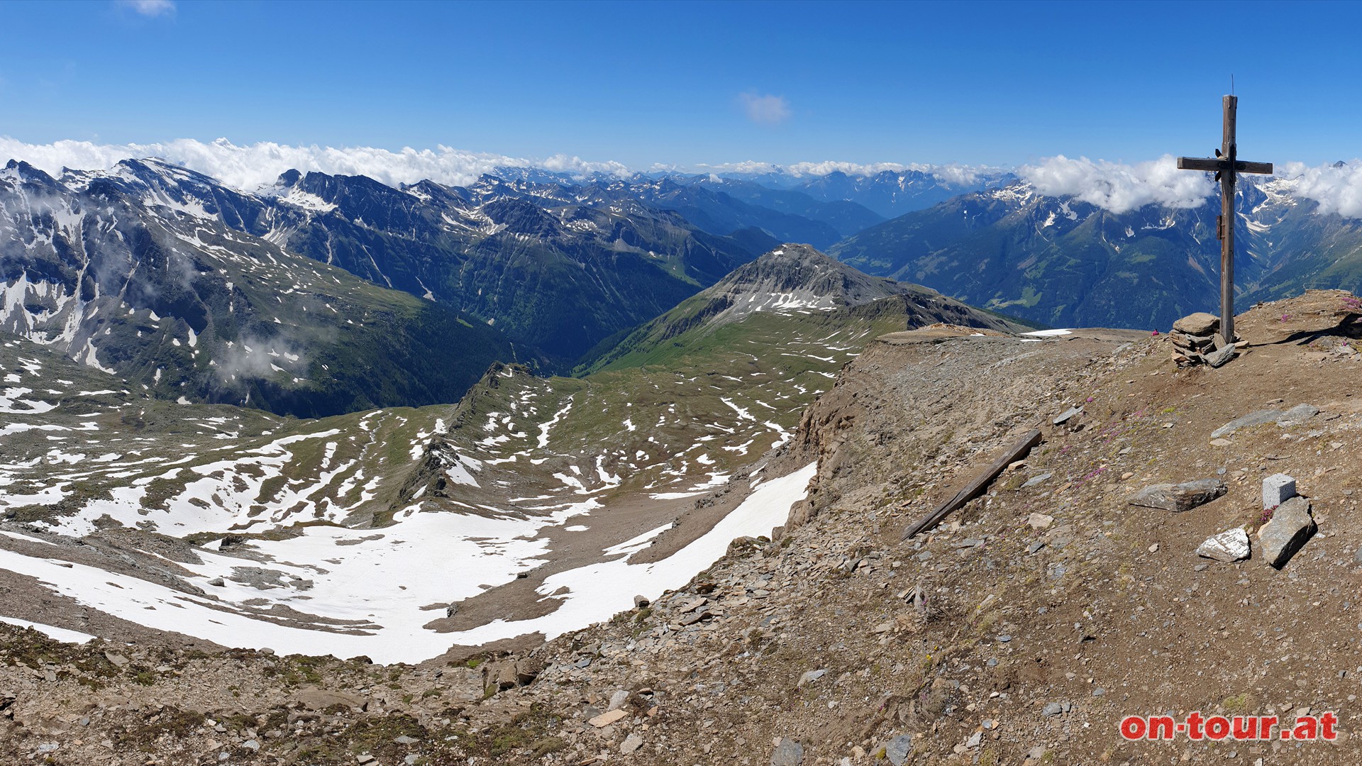 Sandkopf S-Panorama mit Stanziwurten (Mitte) und Gr. Zirknitztal (links).