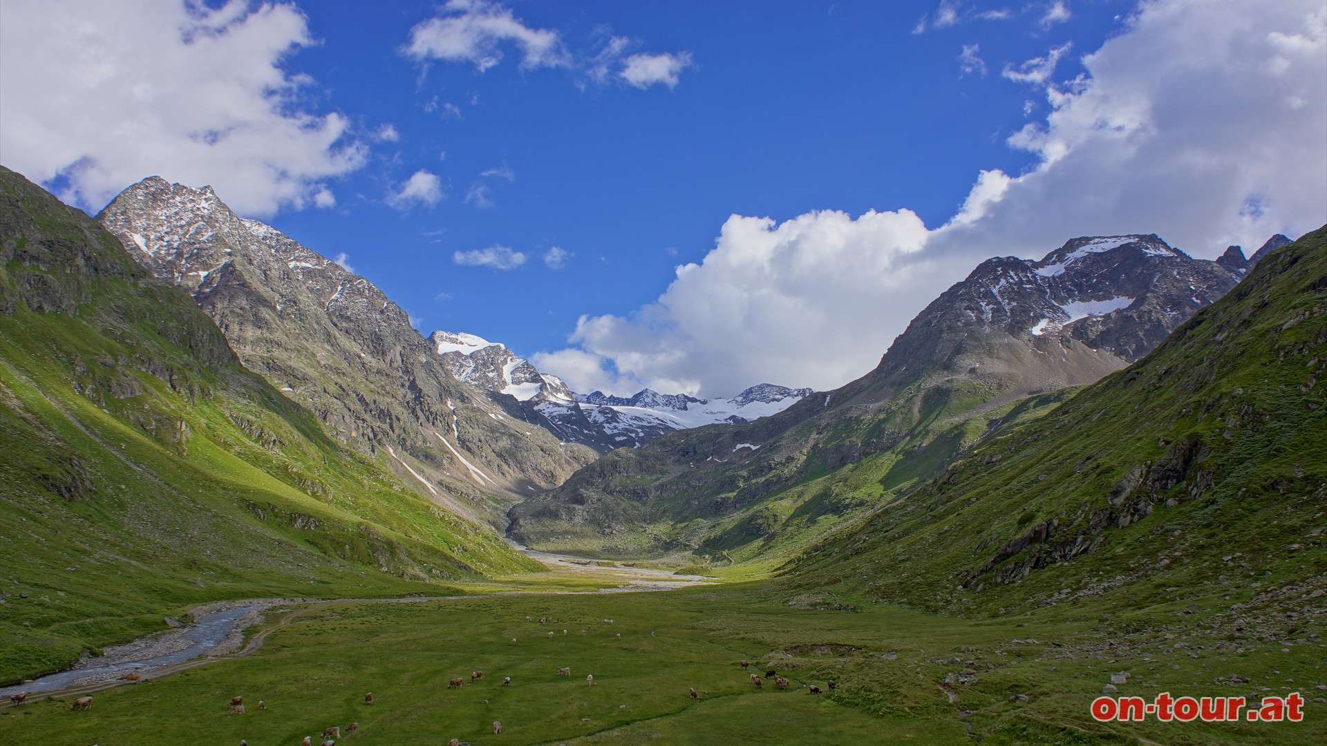 Das herrliche, prrieartige Becken der Sulza. Im Hintergrund der Sulztalferner.