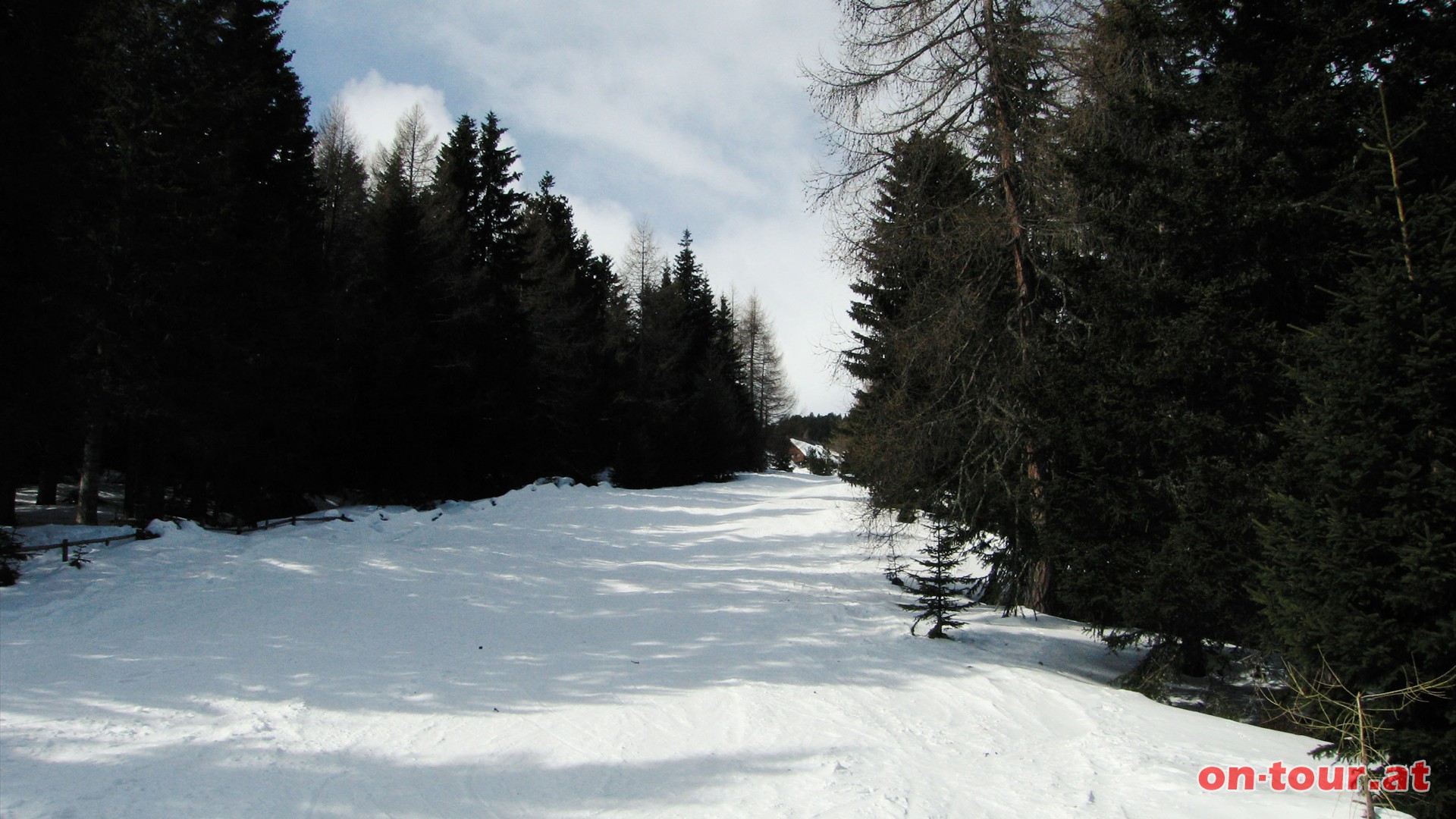 Von hier aus zunächst den Skipisten Richtung Alpengasthof Sabaty (Südwesten).